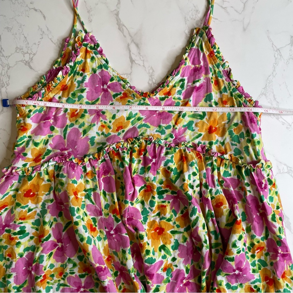 Patrons of Peace Tie Strap Floral Flower VNeck Ruffle Baby Doll Dress | Small - Picture 8 of 9